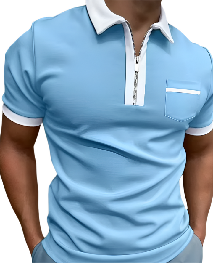 Marcello Heren Poloshirt – Slim Fit Polo met Ritssluiting en Contrastdetails