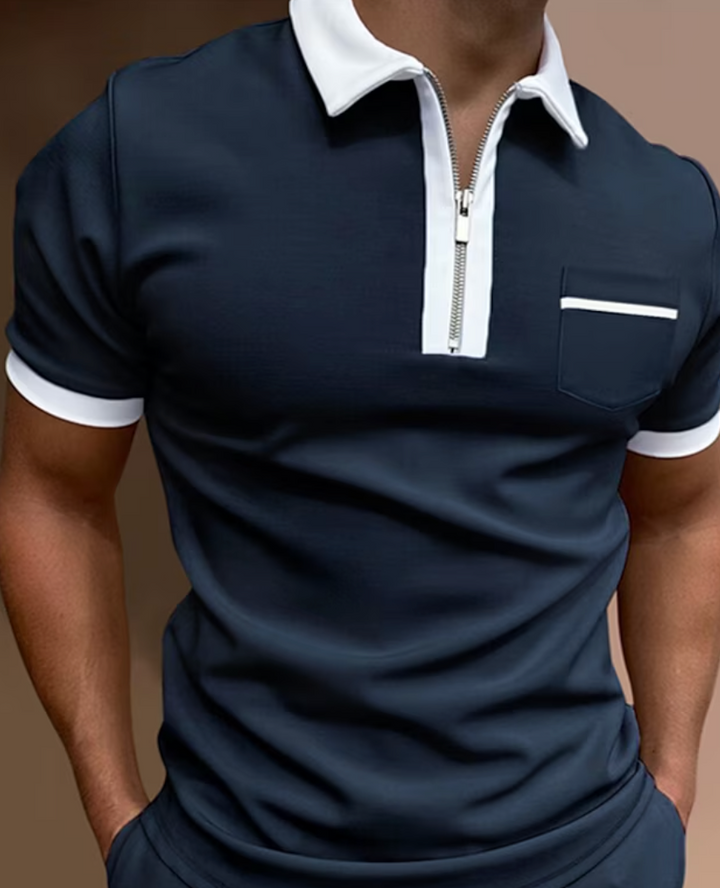 Marcello Heren Poloshirt – Slim Fit Polo met Ritssluiting en Contrastdetails