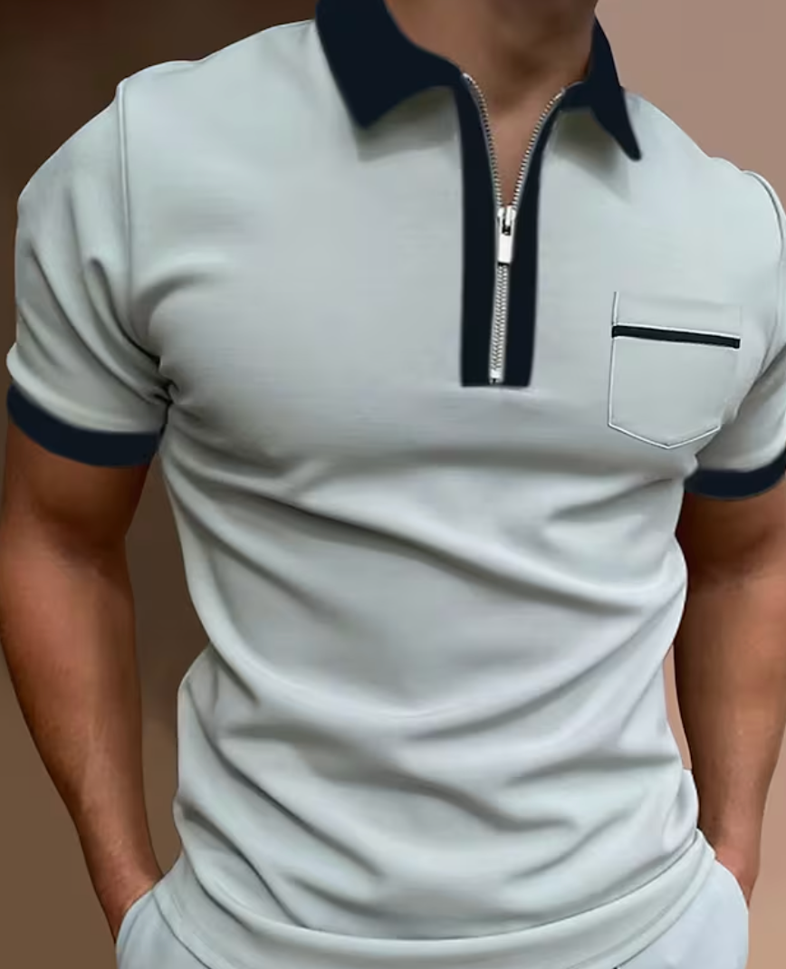 Marcello Heren Poloshirt – Slim Fit Polo met Ritssluiting en Contrastdetails