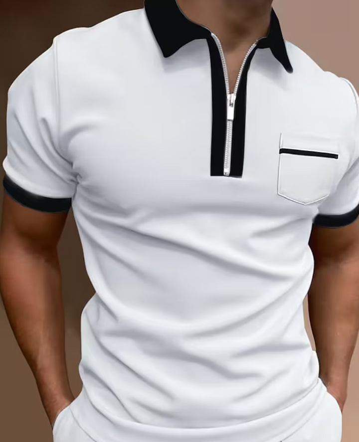 Marcello Heren Poloshirt – Slim Fit Polo met Ritssluiting en Contrastdetails