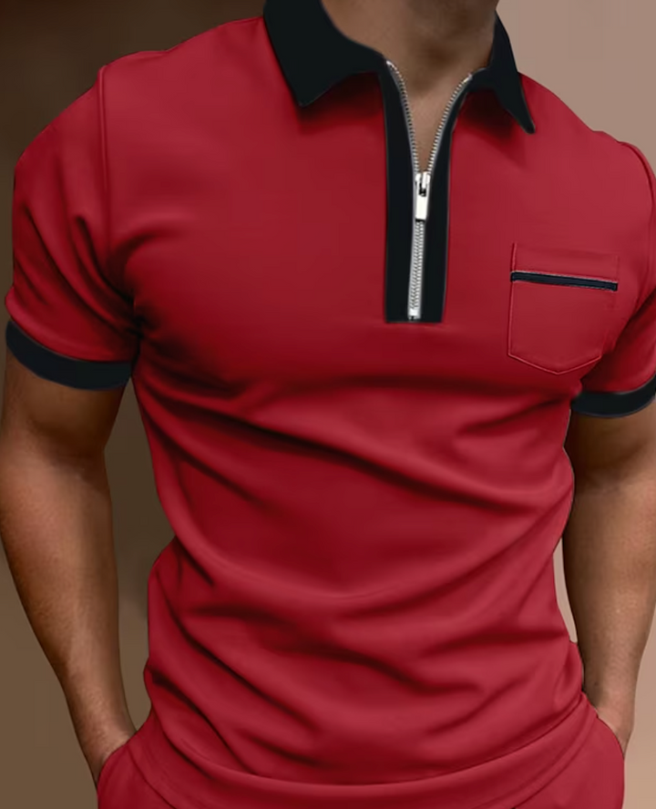 Marcello Heren Poloshirt – Slim Fit Polo met Ritssluiting en Contrastdetails