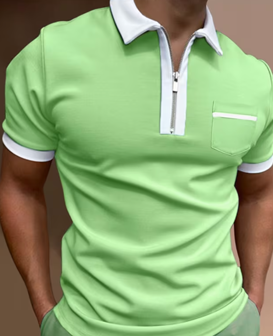 Marcello Heren Poloshirt – Slim Fit Polo met Ritssluiting en Contrastdetails