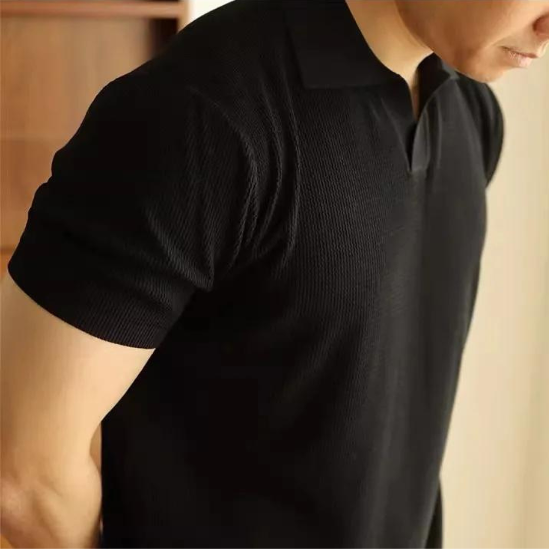 Gad™ Gebreide Polo met V-hals – Stijlvolle Zomerpolo voor Heren met Lichtgewicht Comfort