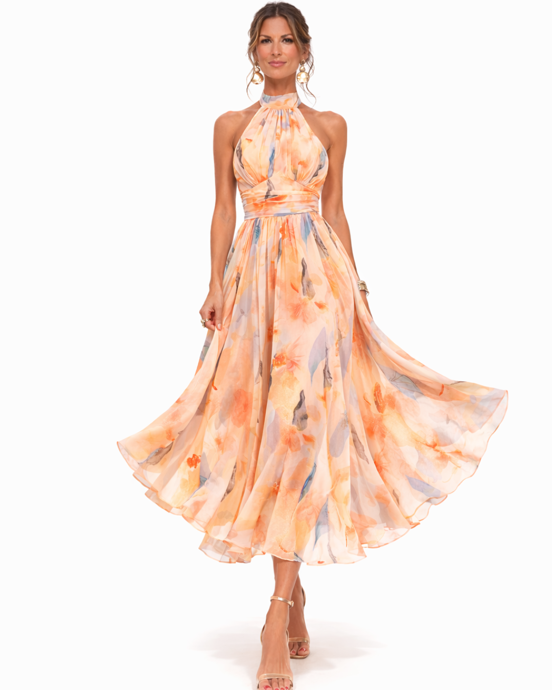 Aurora | Robe Maxi Fluide à Col Halter Imprimé