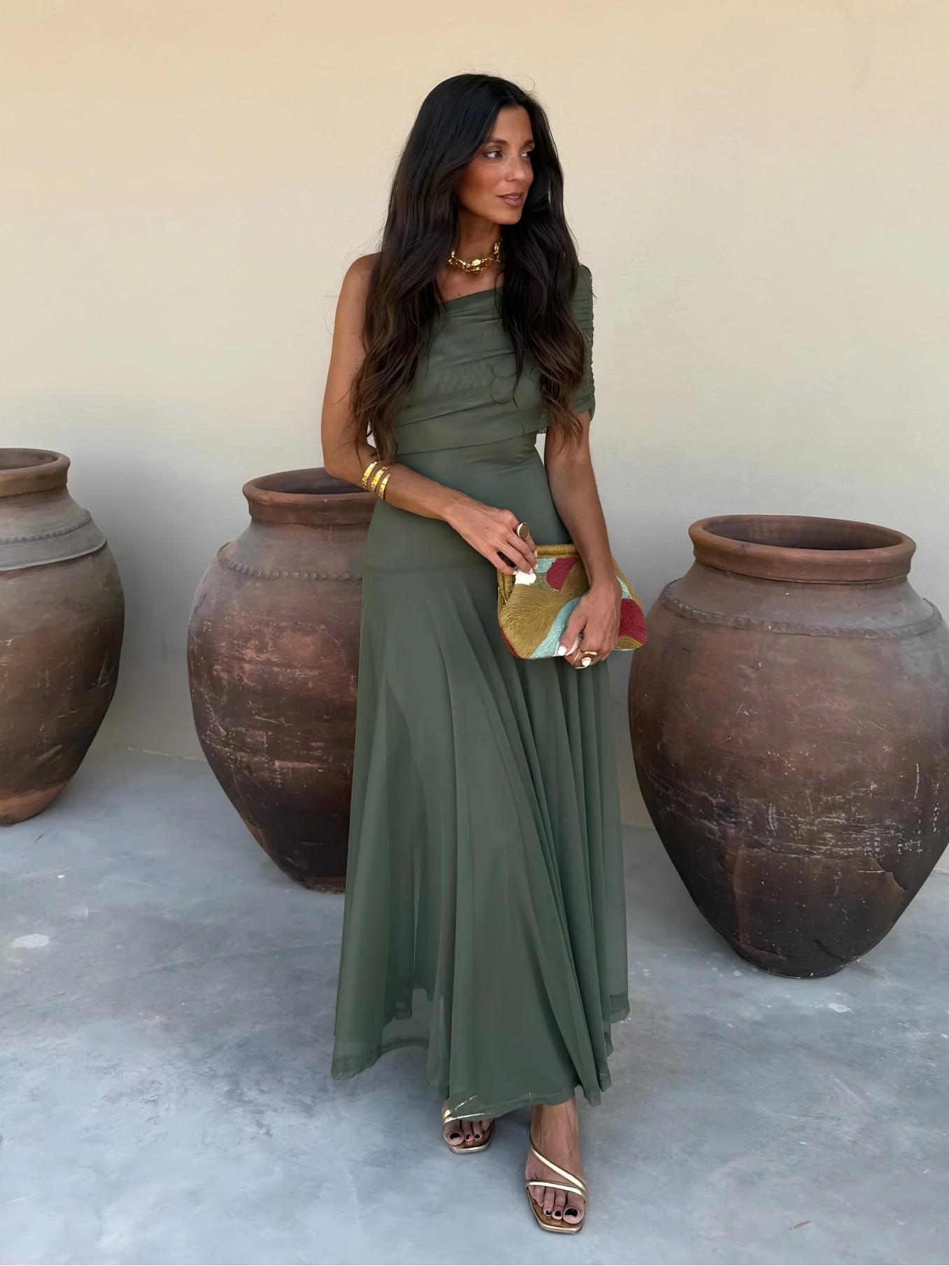 Toléa | Robe Maxi Fluide Épaules Dénudées