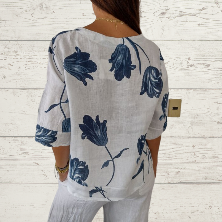 Linéa | Blouse Fluide à Col V Imprimé