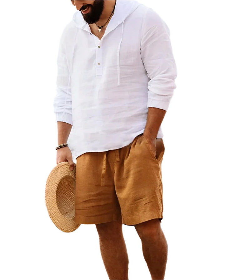 Santino – Linnen Hoodie Met Korte Knopenrij Voor Heren