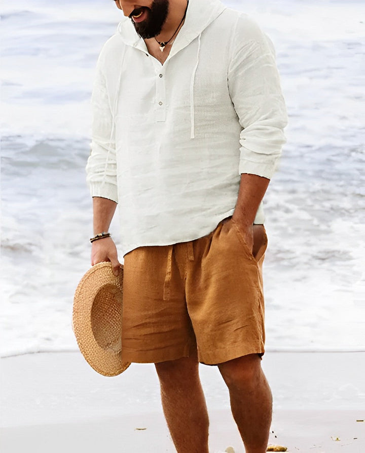 Santino – Linnen Hoodie Met Korte Knopenrij Voor Heren