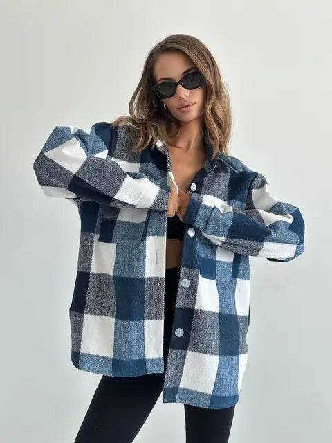 Nerina Geruite Damesjas – Trendy Jas voor Comfortabele Herfstdagen