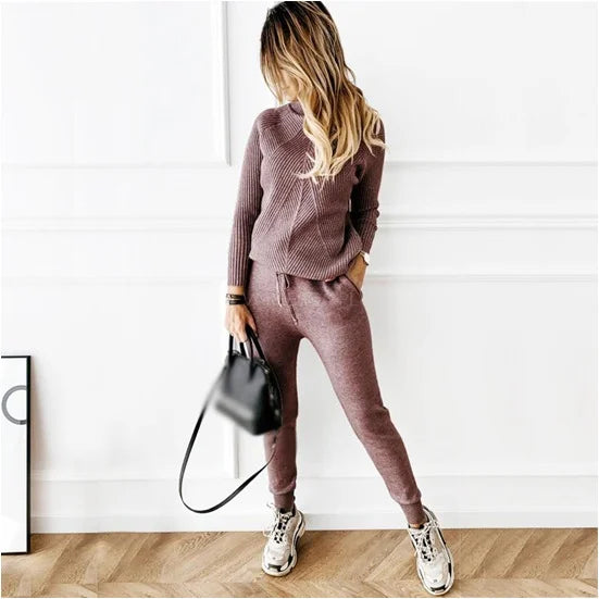 Norelle Jogging Set – Dames Joggingpak met Ribgebreide Trui en Joggingbroek