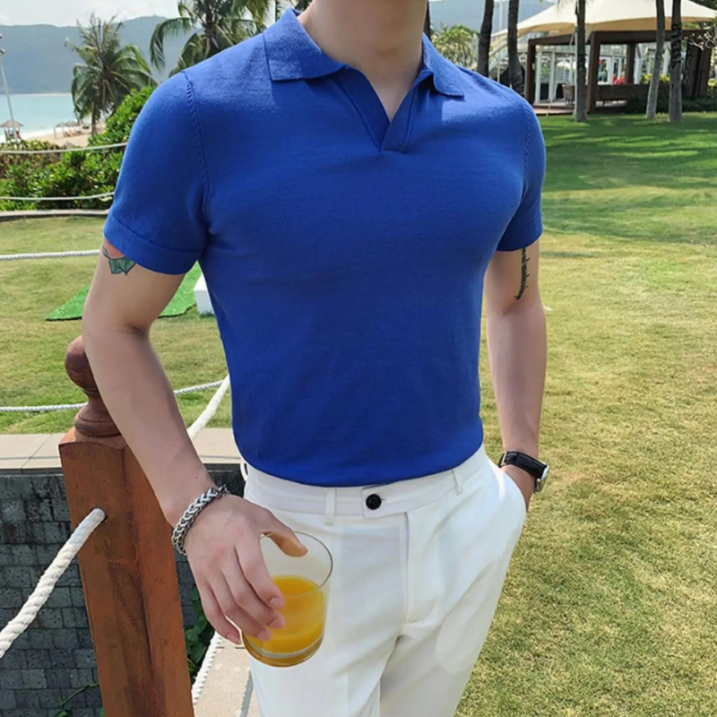 Noir V-Hals Polo voor Heren – Verzorgde Eenvoud met Moderne Klasse