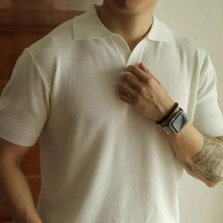 Gad™ Gebreide Polo met V-hals – Stijlvolle Zomerpolo voor Heren met Lichtgewicht Comfort