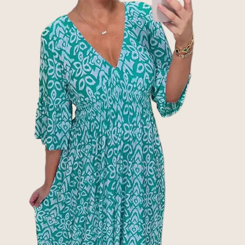 Élina | Robe longue fleurie à col en V