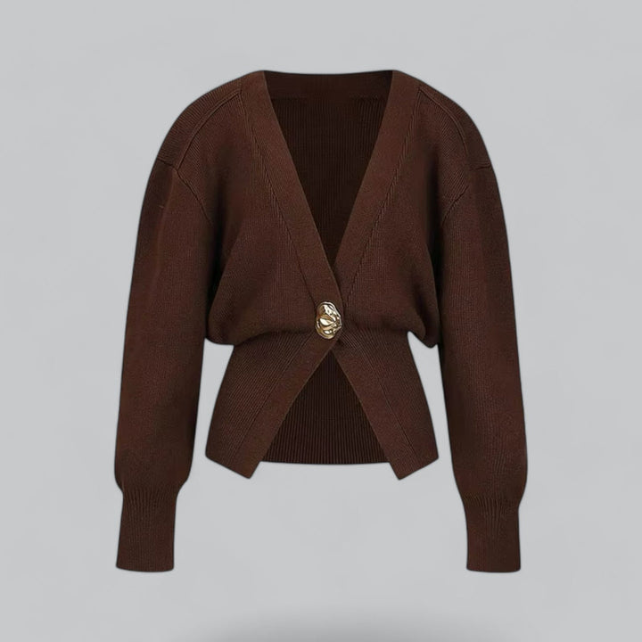 Wilona Cardigan – V-Hals Vest met Gouden Knoopsluiting