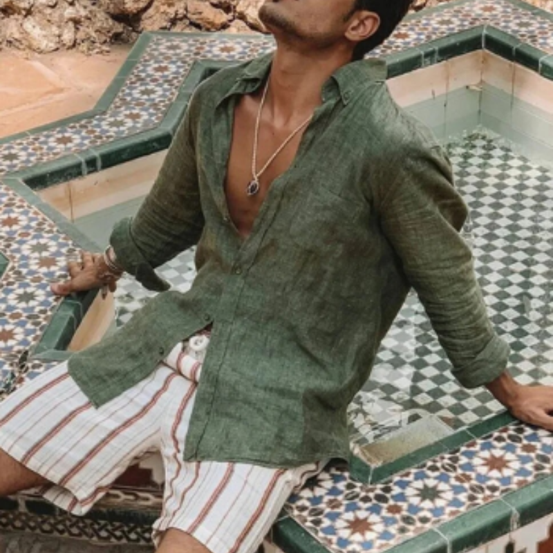 Urien Linnen Blouse voor Heren – Luchtige Zomerblouse met Natuurlijke Stijl en Comfort