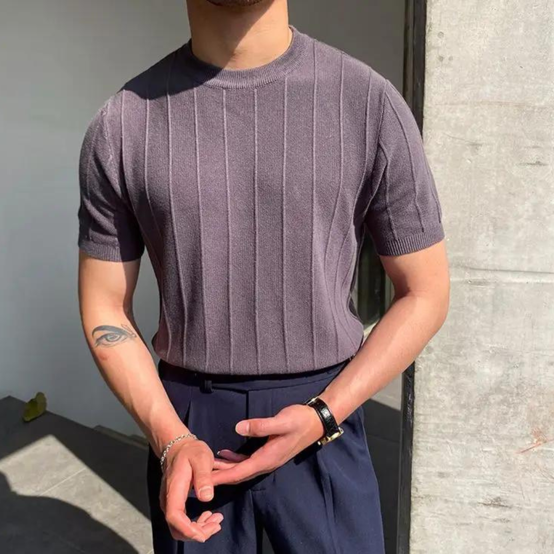 Shlomo™ Luxe Gebreid T-shirt voor Heren – Verfijnde Pasvorm en Zachte Kwaliteit