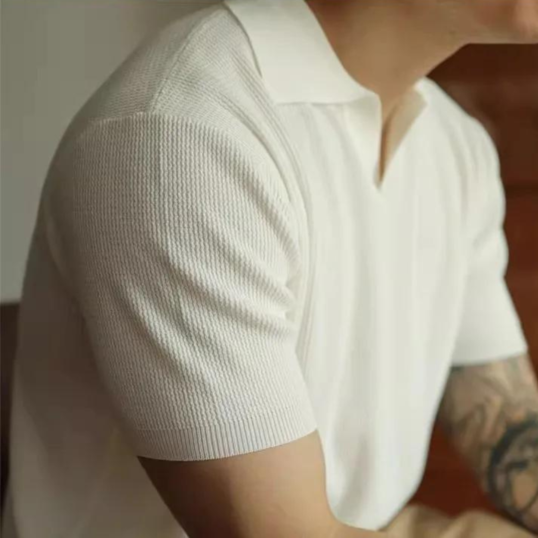 Gad™ Gebreide Polo met V-hals – Stijlvolle Zomerpolo voor Heren met Lichtgewicht Comfort