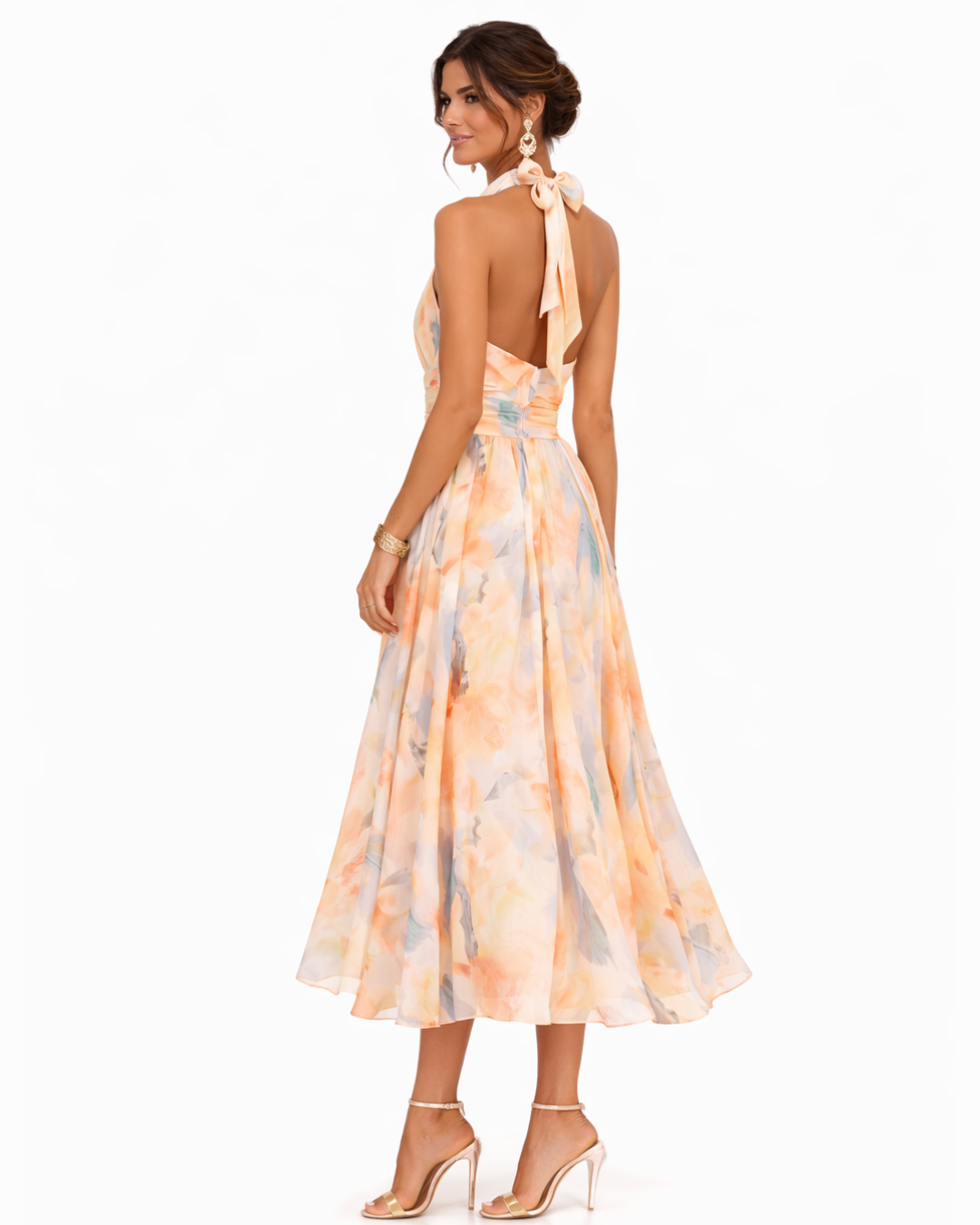 Aurora | Robe Maxi Fluide à Col Halter Imprimé