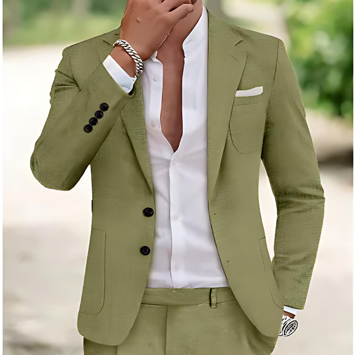 Garin Linnen Pak voor Heren – Slank Gesneden Zomerpak met Dubbele Knopen