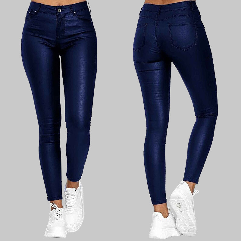 Tyanna Hoge Taille Damesbroek – Slim Fit Leren Look | Tyanna Hoge Taille Slim Fit Damesbroek Leerlook