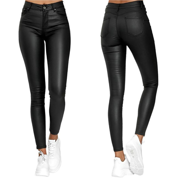 Tyanna Hoge Taille Damesbroek – Slim Fit Leren Look | Tyanna Hoge Taille Slim Fit Damesbroek Leerlook