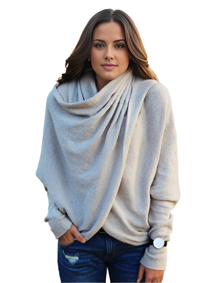 Selora Top – Lichtgrijze Wikkel Top met Sjaaldetail en Verfijnde Pasvorm