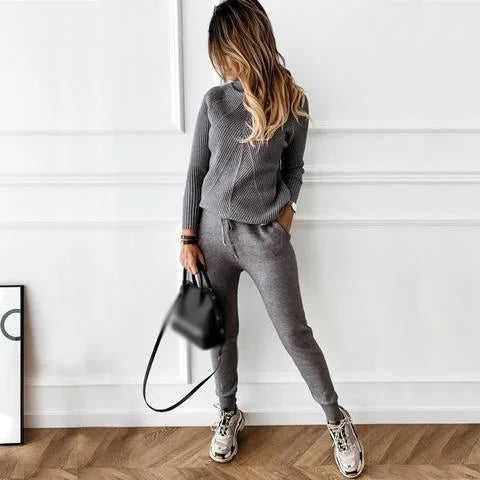Norelle Jogging Set – Dames Joggingpak met Ribgebreide Trui en Joggingbroek