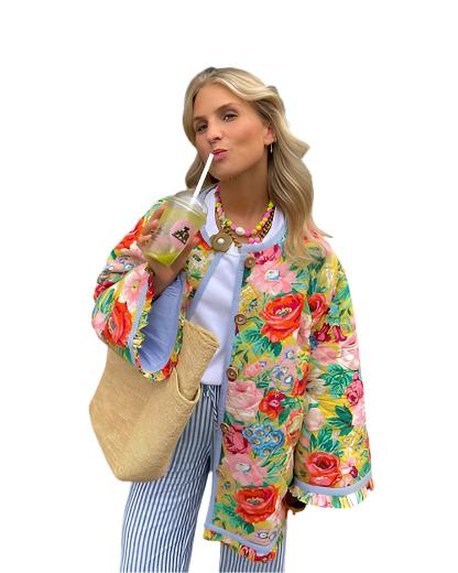 Florena Jas – Stijlvolle Damesjas met Bloemenprint en Comfortabele Pasvorm