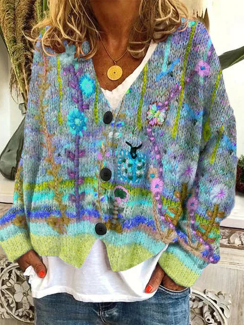 Romina Boho Vest – Uniek Artistiek Damesvest met Bloemenaccenten