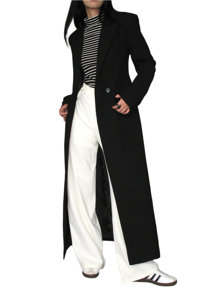 Lorene Lange Jas – Stijlvolle Zwarte Damesmantel met Comfortabele Pasvorm