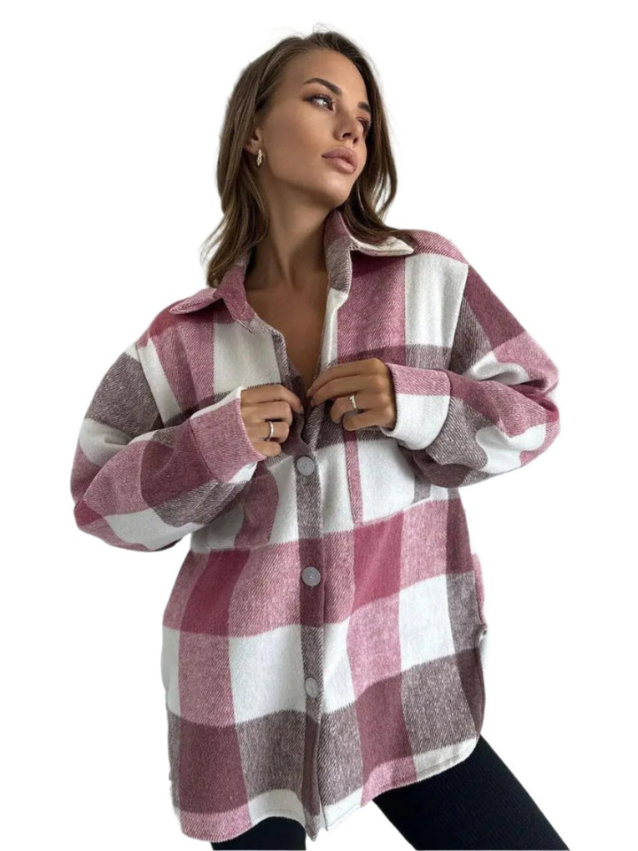 Nerina Geruite Damesjas – Trendy Jas voor Comfortabele Herfstdagen