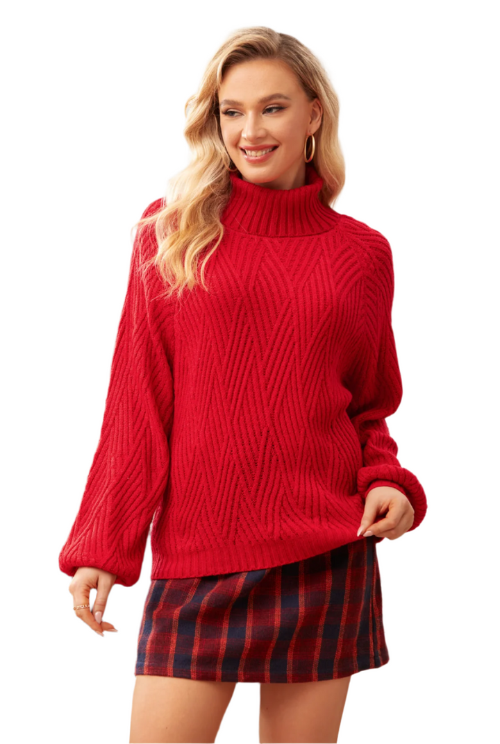 Serenya Dames Trui – Coltrui met Pofmouwen in Luxe Brei