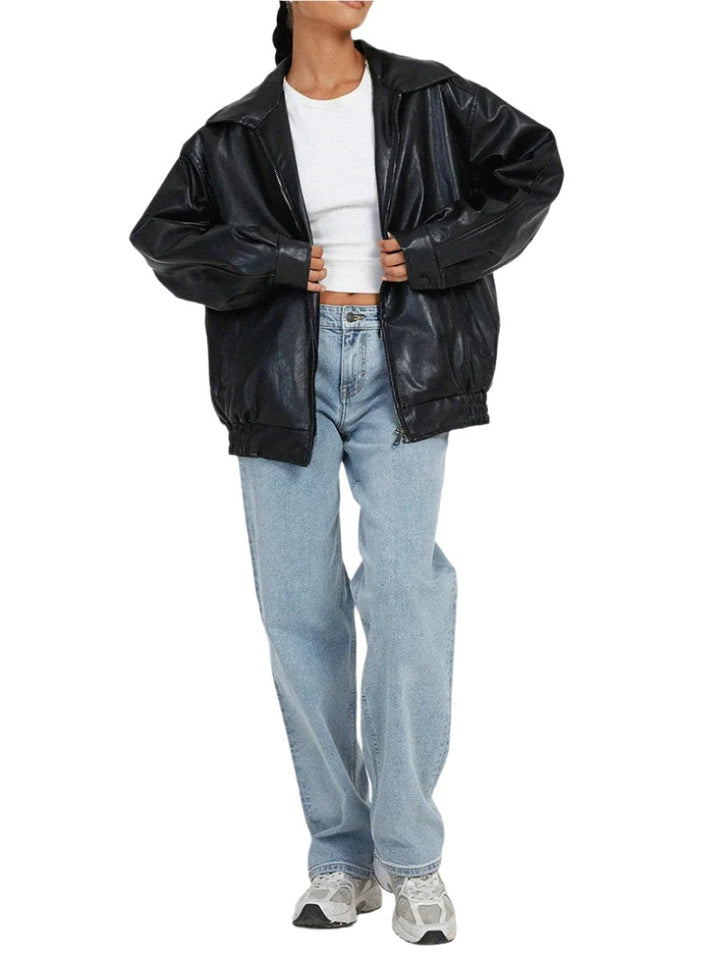 Aurelia Leren Bomberjack Dames – Oversized Jas met Moderne Flair