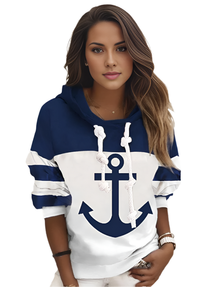 Marina Hoodie – Dames Hoodie met Color-Block Ontwerp en Maritieme Flair