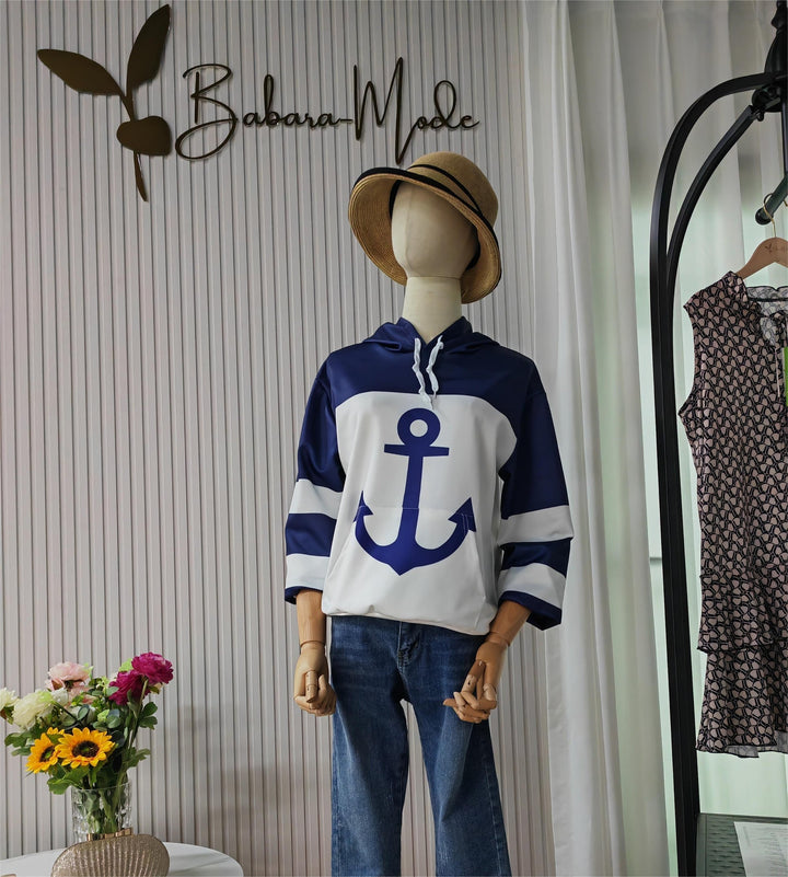Marina Hoodie – Dames Hoodie met Color-Block Ontwerp en Maritieme Flair
