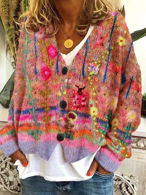 Romina Boho Vest – Uniek Artistiek Damesvest met Bloemenaccenten