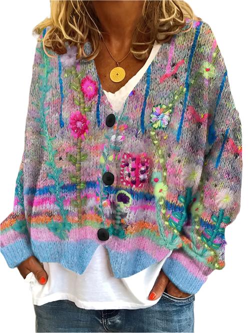 Romina Boho Vest – Uniek Artistiek Damesvest met Bloemenaccenten