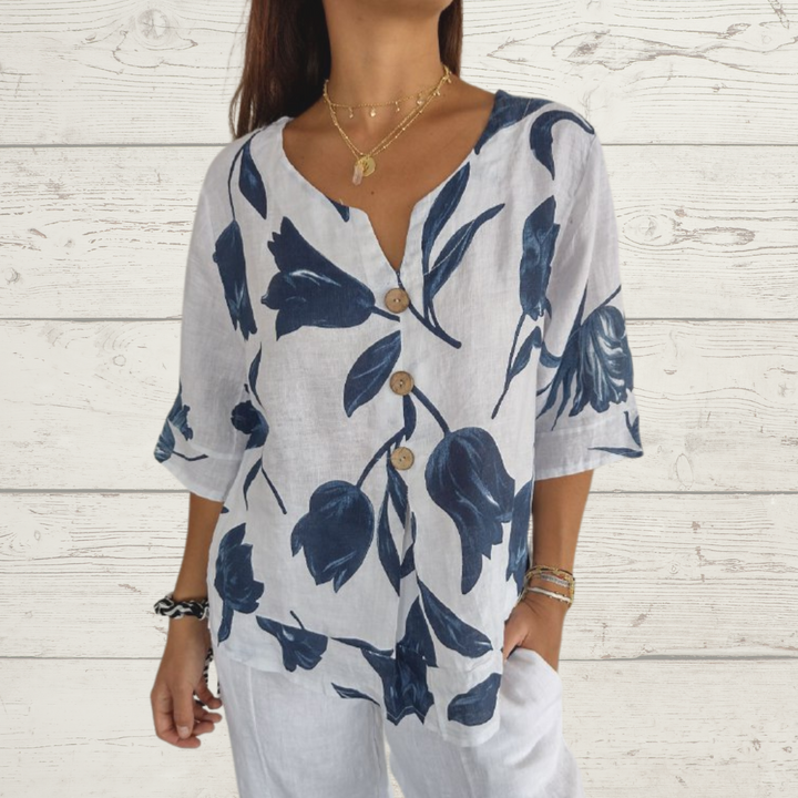 Linéa | Blouse Fluide à Col V Imprimé