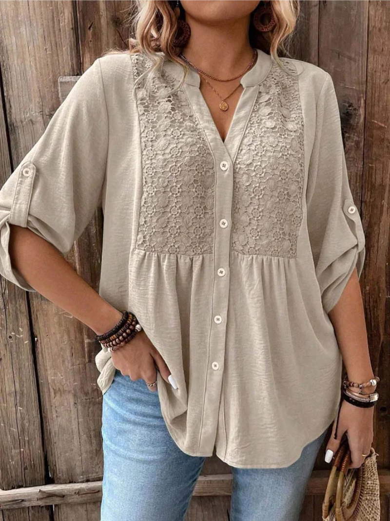 Noélie | Blouse Fluide à Col V Boutonné (Grande Taille)