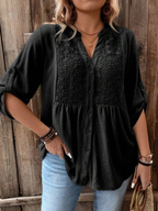 Noélie | Blouse Fluide à Col V Boutonné (Grande Taille)