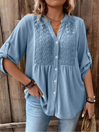 Noélie | Blouse Fluide à Col V Boutonné (Grande Taille)