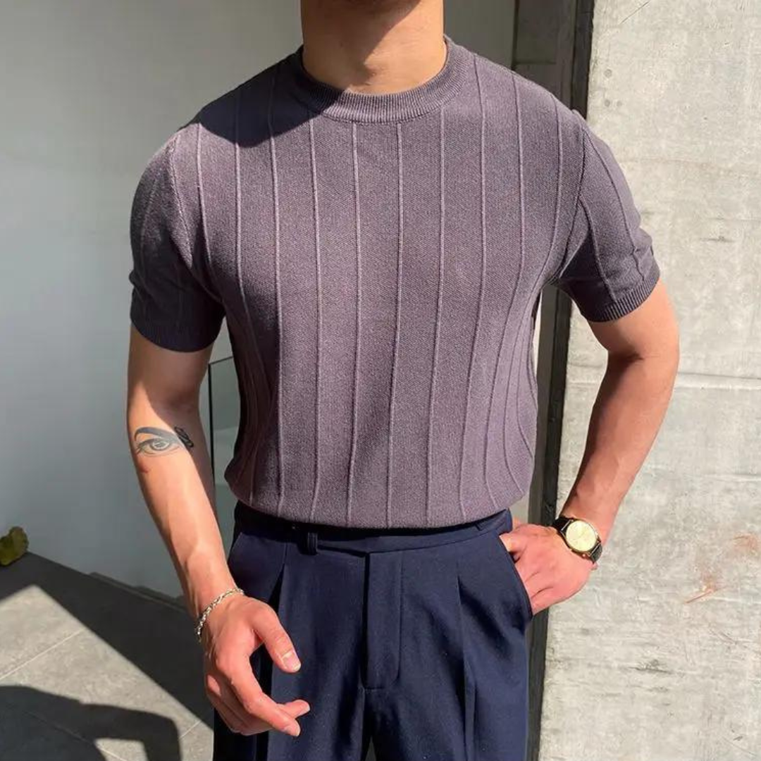 Shlomo™ Luxe Gebreid T-shirt voor Heren – Verfijnde Pasvorm en Zachte Kwaliteit