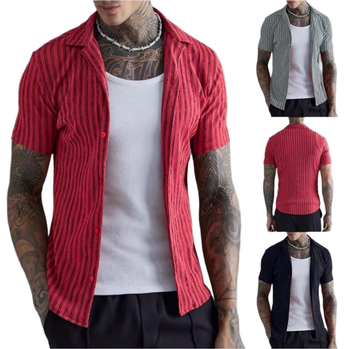 Petron – Heren Blouse Met Korte Mouwen En Slanke Pasvorm