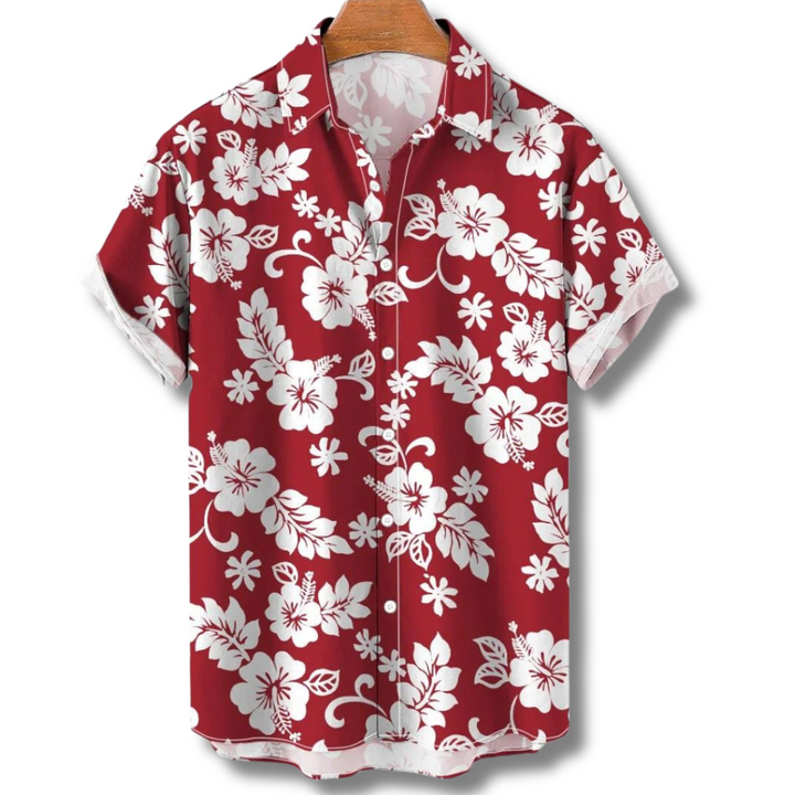 Max Heren Hawaii Blouse – Tropisch Zomershirt met Korte Mouwen en Ademend Materiaal