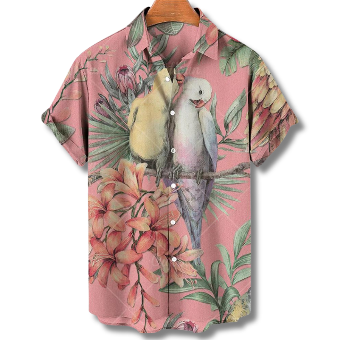 Max Heren Hawaii Blouse – Tropisch Zomershirt met Korte Mouwen en Ademend Materiaal