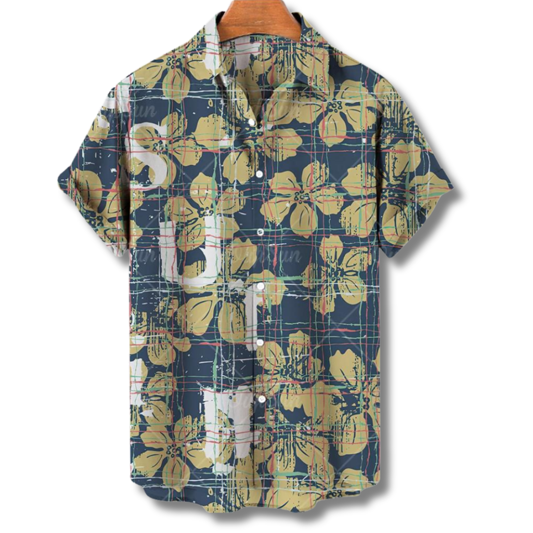 Max Heren Hawaii Blouse – Tropisch Zomershirt met Korte Mouwen en Ademend Materiaal