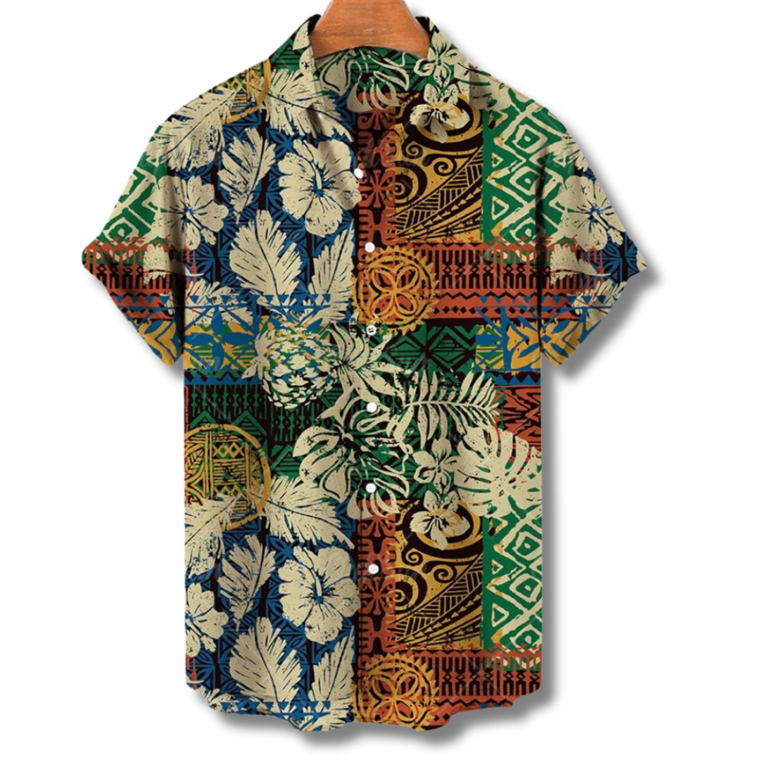 Max Heren Hawaii Blouse – Tropisch Zomershirt met Korte Mouwen en Ademend Materiaal
