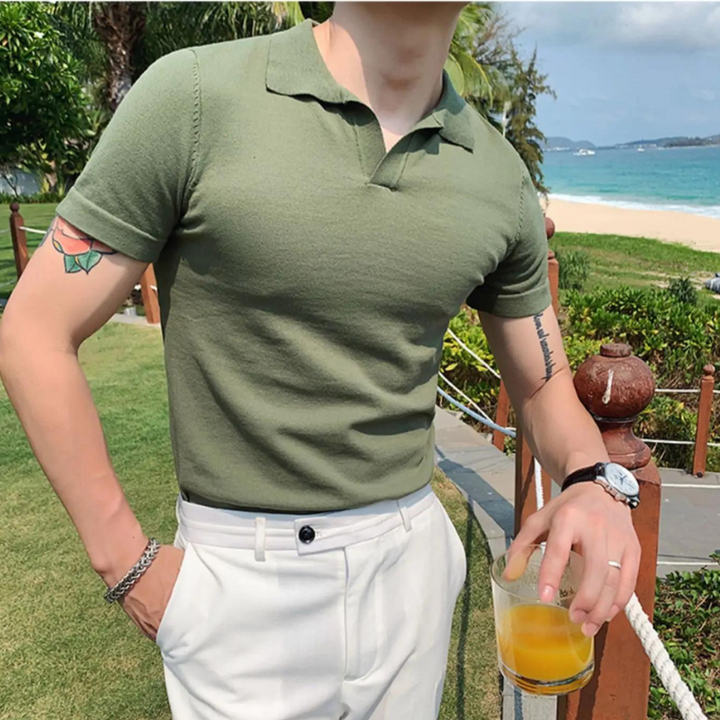 Noir V-Hals Polo voor Heren – Verzorgde Eenvoud met Moderne Klasse