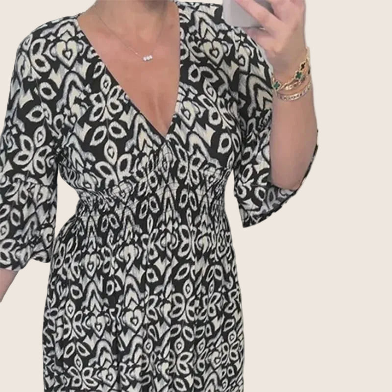 Élina | Robe longue fleurie à col en V