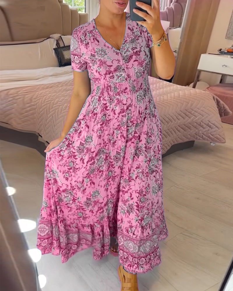 Alira | Robe Longue Fleurie à Col V